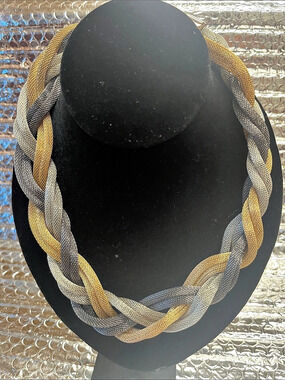 Braided Gold & Gray Statement Necklace Like New